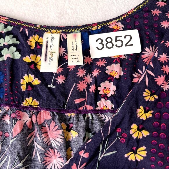 Anthropologie Meadow Rue Blouse Top 6 Eldoret Navy Pink Floral Wrap Short Sleeve - Picture 7 of 12